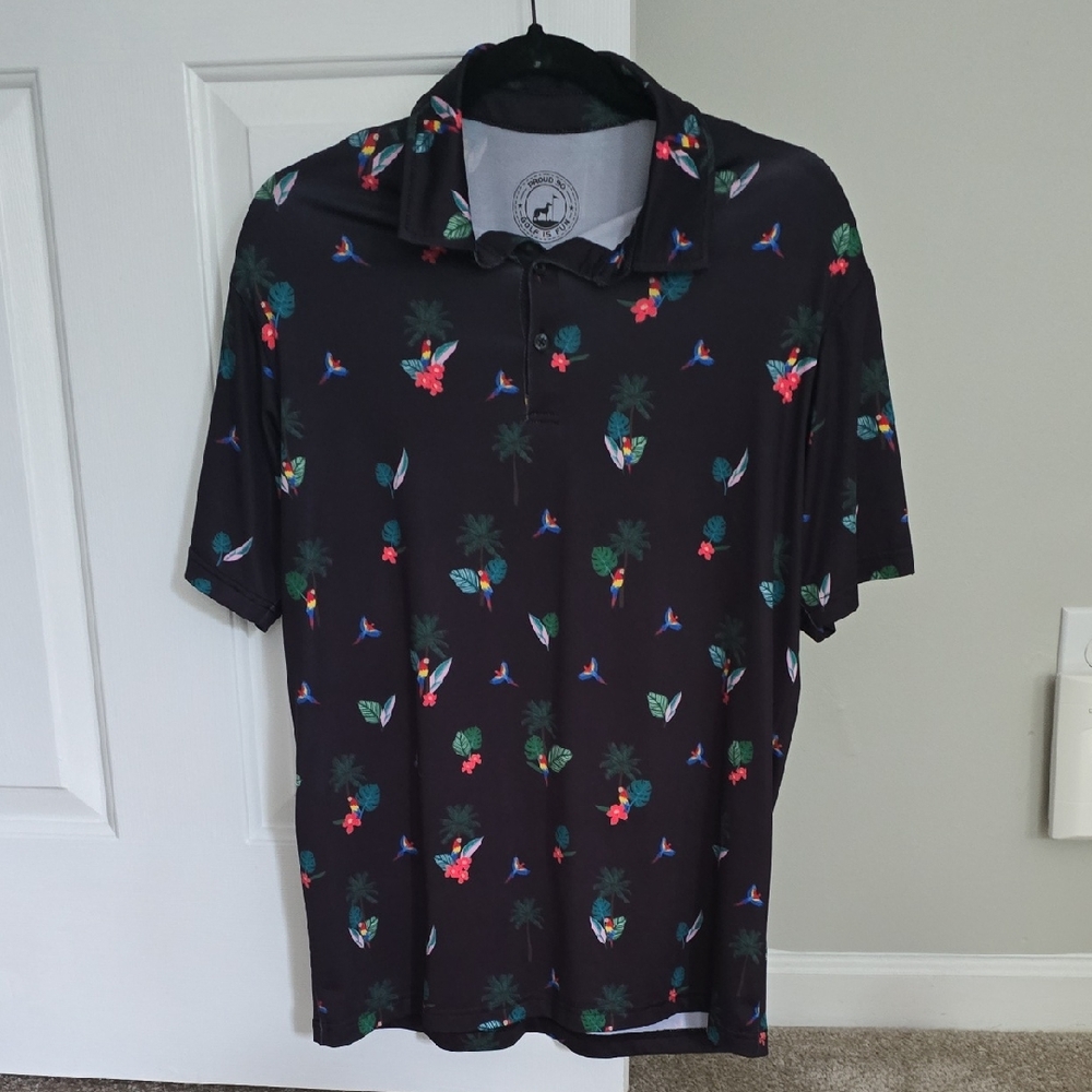 Green and Black Polo Shirt with Modern Print